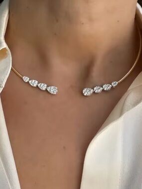Nordic Ware Gold Open Collar Necklace with Clear Crystal Drops